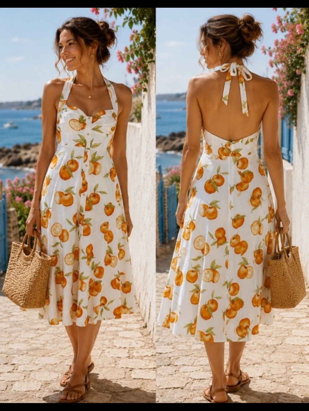 Zara White Midi Dress with Orange Citrus Print